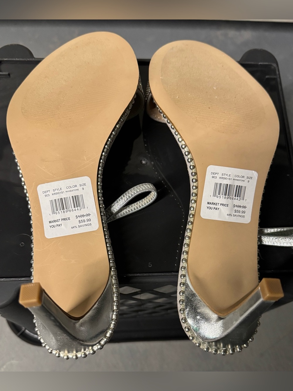 Steve Madden Silver Rhinestone Slingback Heels Size 9 - Picture 5 of 8
